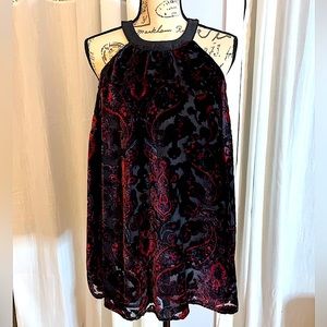 🖤 TORRID Holiday Tunic Black & Red Velvet Sleeveless Blouse Plus Size 00X
